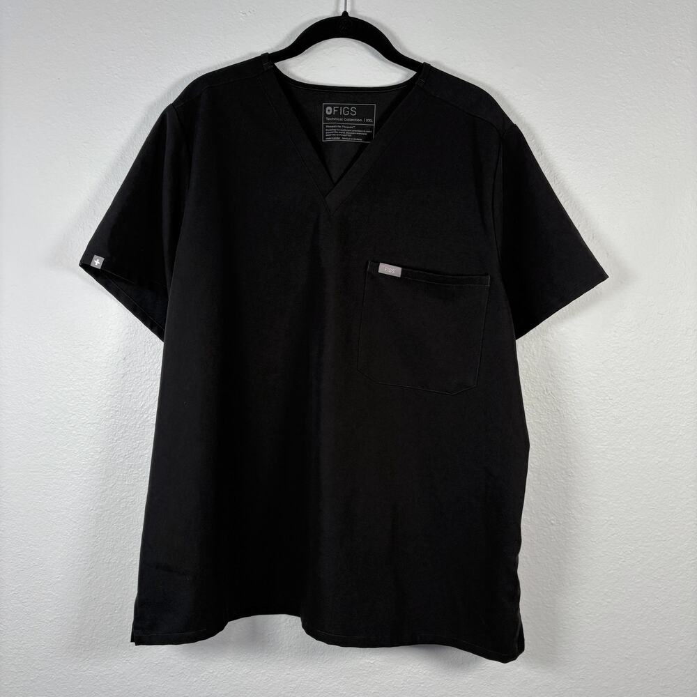 Figs Core Black V Neck Short Sleeve Catarina One Pocket Scrub Top